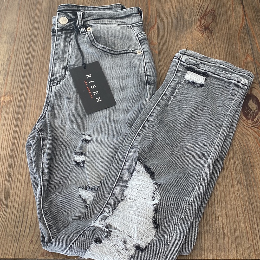 Risen Distressed Skinny Jeans